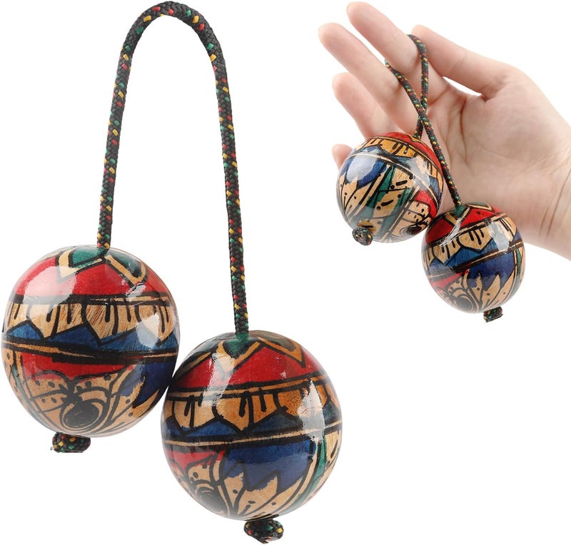 GOGHOST 1 Pack Wooden Hand-Painted Kashaka Shaker, Asalato Instrument Rhythmic Ball, Adjustable Length African Shakers, Traditional Aslatuas Double Balls Hand Percussion for Performances - Image 1